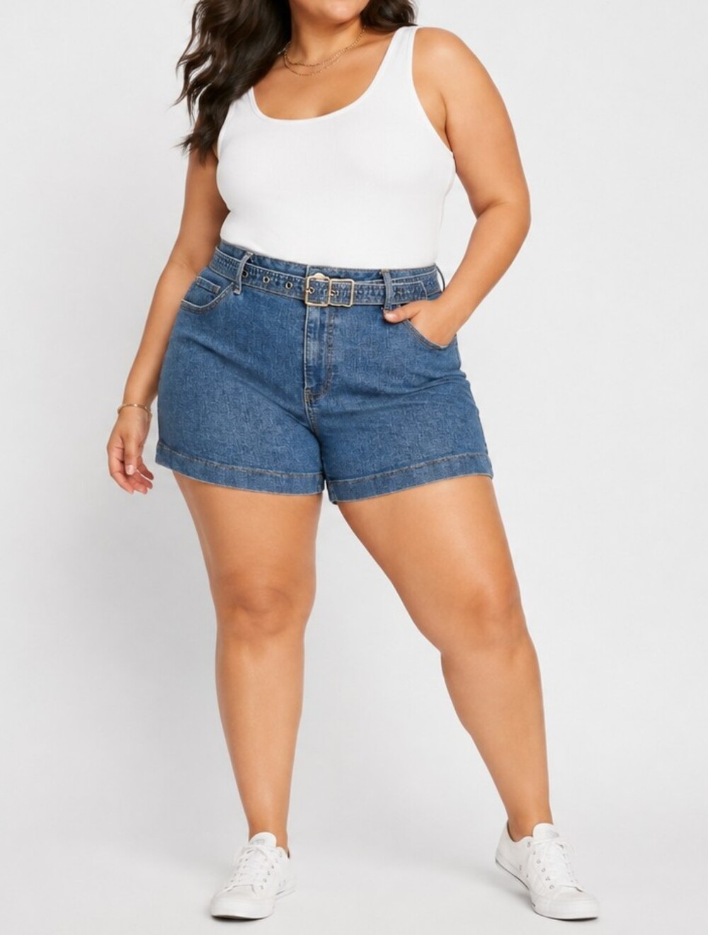 👖 Marc New York Jeans Belted Denim Shorts Size 16 High Rise Classic Blue